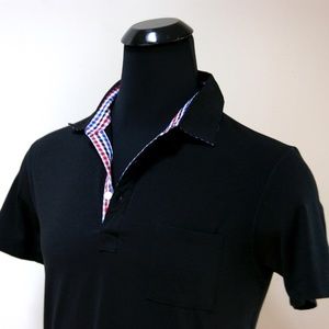 New Hugo Boss Black Jersey Check Collar Polo Shirt